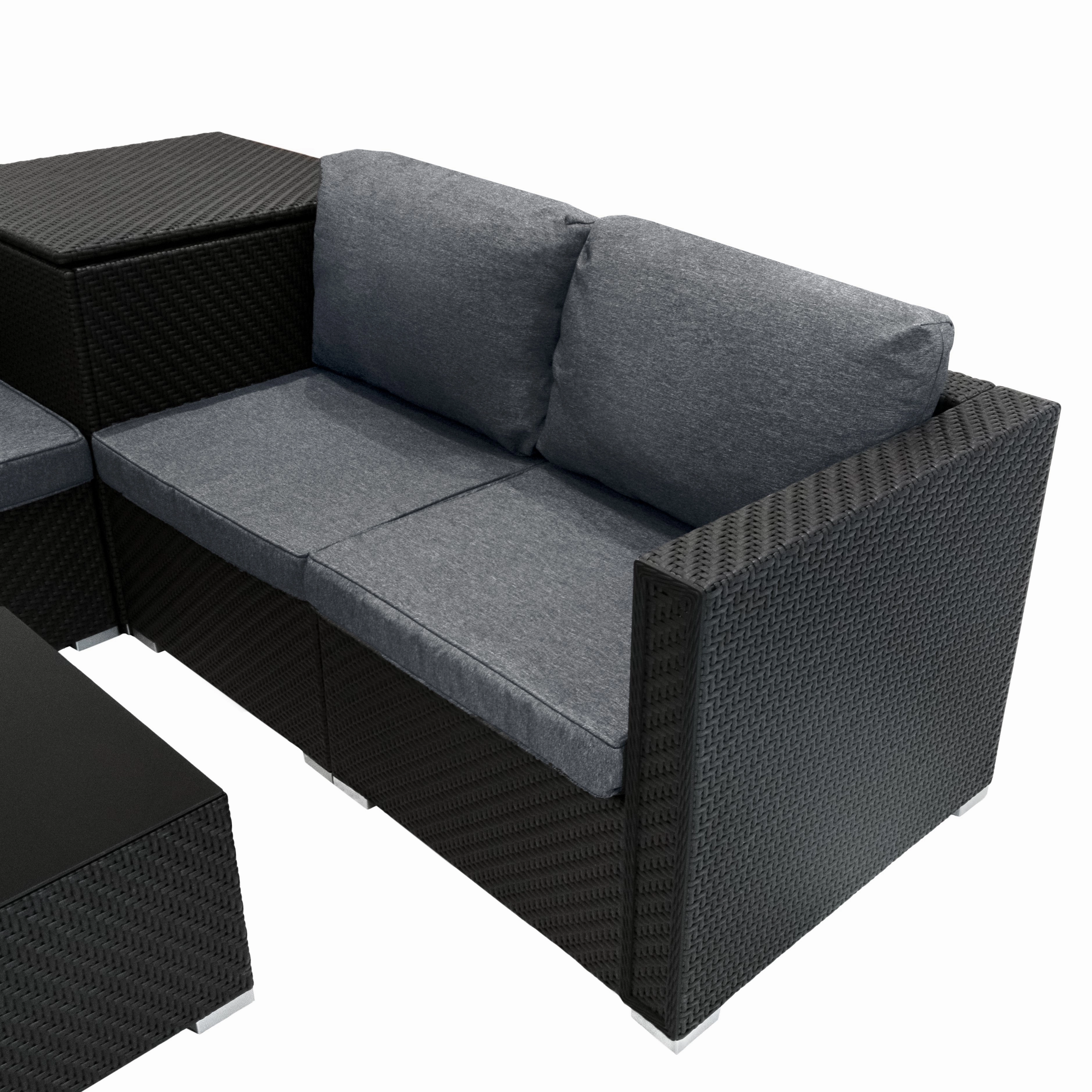 Rattan Modular 6 Piece Furniture Set  Black