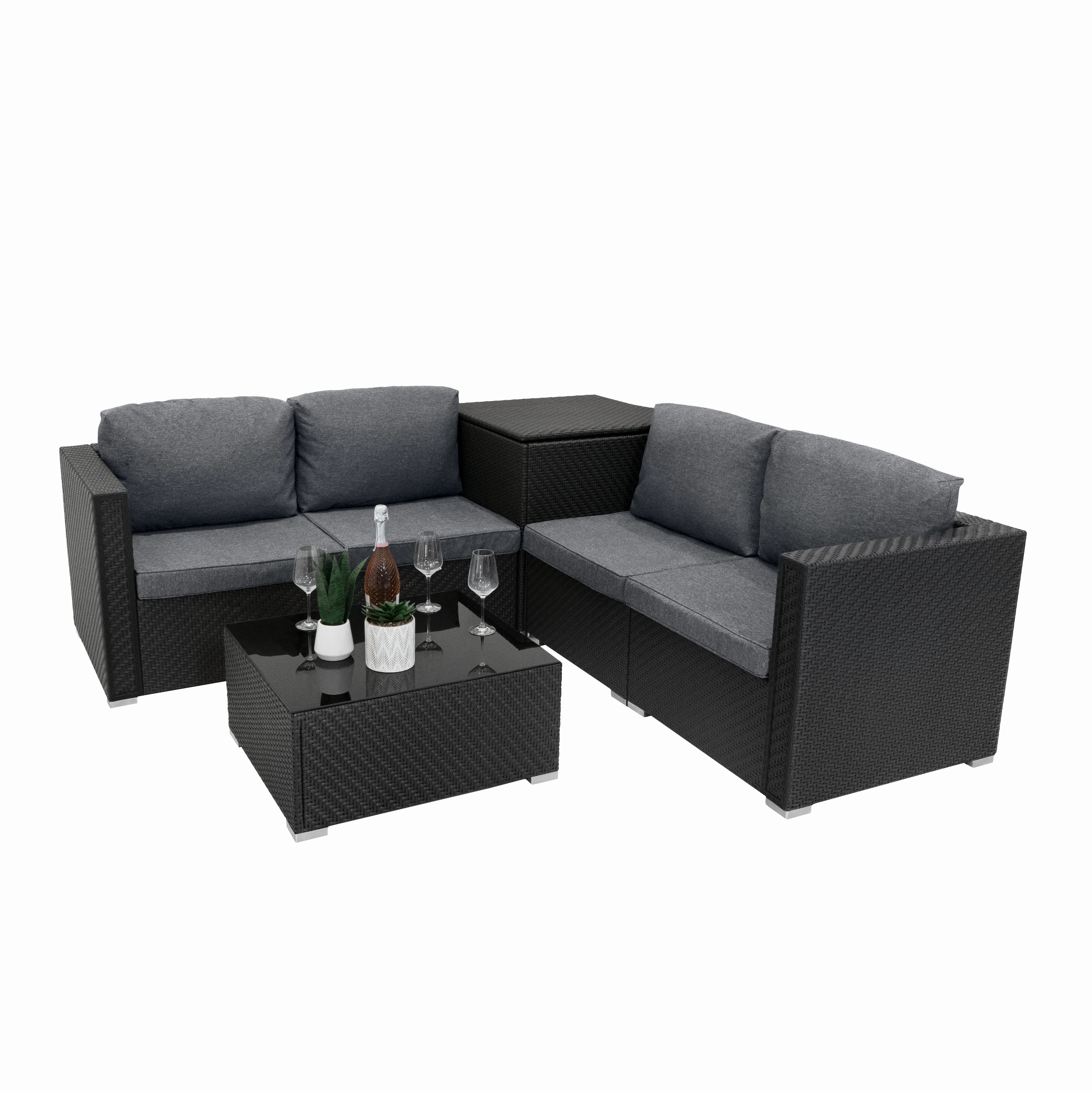 Rattan Modular 6 Piece Furniture Set  Black