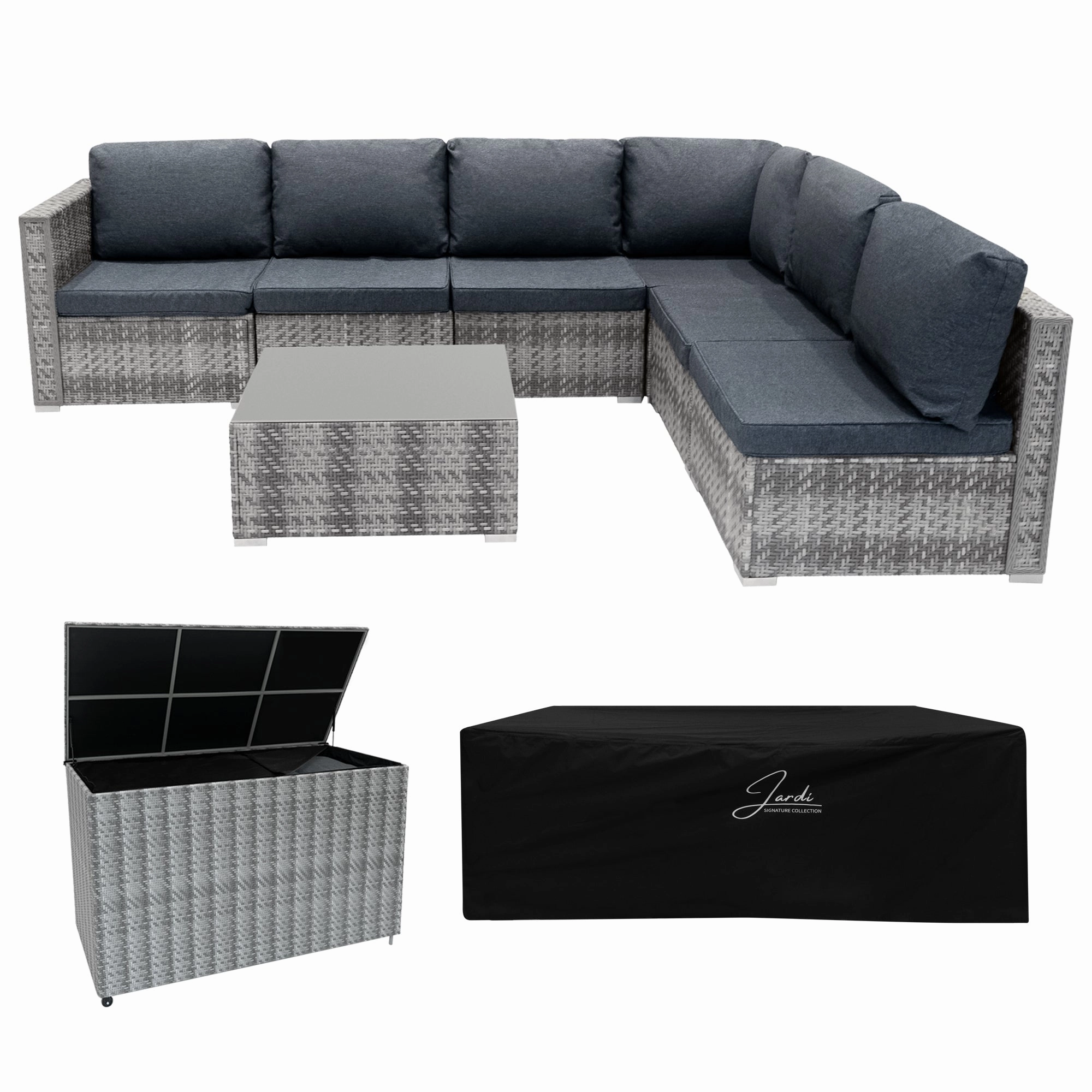Rattan Modular 7 Piece Furniture Set & 700L Storage Box - Greyoutdoor patio furniture set