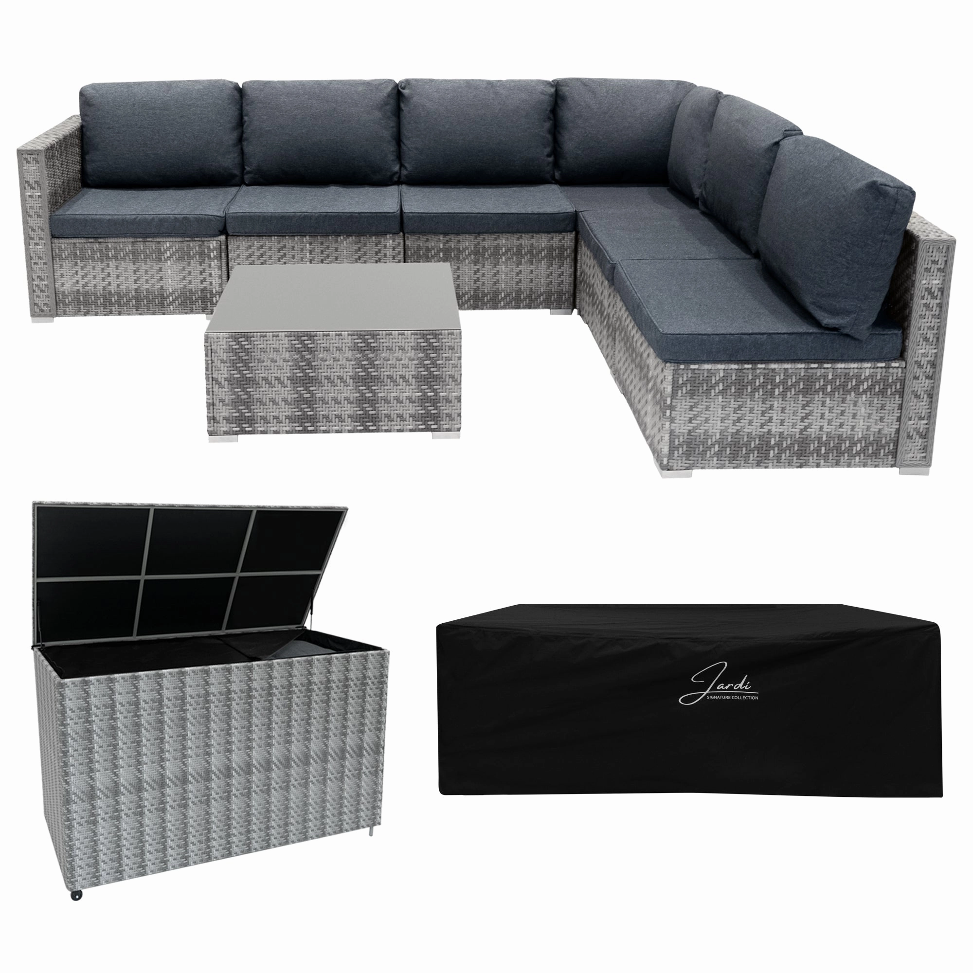 Rattan Modular 7 Piece Furniture Set & 996L Storage Box - Greyoutdoor patio furniture set
