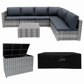 Rattan Modular 7 Piece Furniture Set & 996L Storage Box - Greyoutdoor patio furniture set