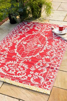 Recycled Plastic Reversible Red Floral Garden Rugoutdoor garden decorative ornaments