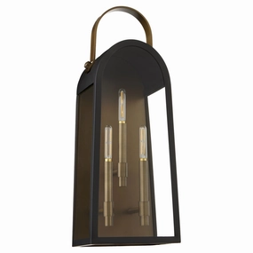 Rossi Three Light Wall Mount Matte Black w/ Aged CopperOutdoor wall sconces with motion sensor