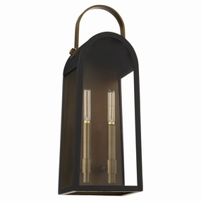 Rossi Two Light Wall Mount Matte Black w/ Aged CopperOutdoor wall sconces with motion sensor