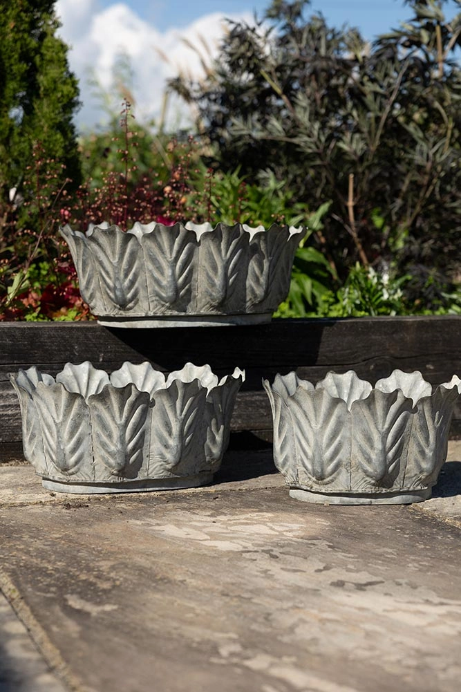 Set of 3 Petal Antiqued Planters