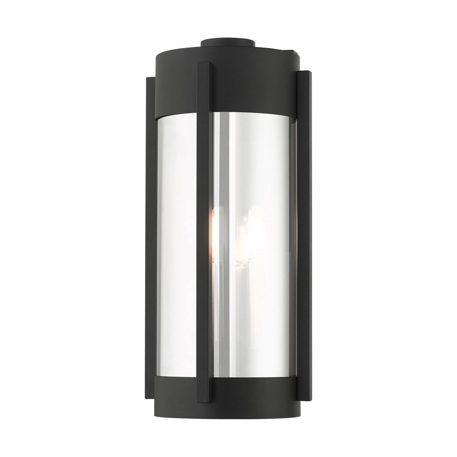 Sheridan Three Light Outdoor Wall Lantern Black w/ Brushed Nickels