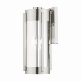 Sheridan Three Light Outdoor Wall Lantern Brushed NickelOutdoor wall sconces with motion sensor