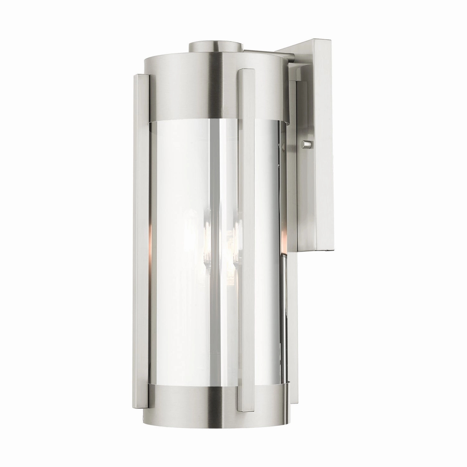 Sheridan Three Light Outdoor Wall Lantern Brushed NickelOutdoor wall sconces with motion sensor