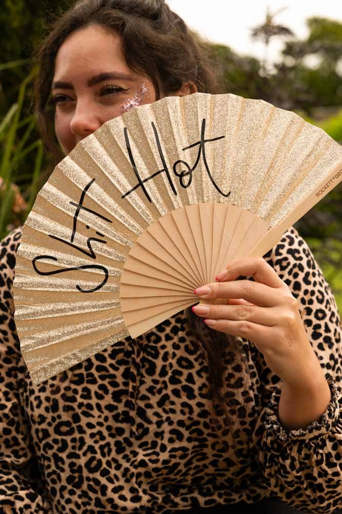 Shit Hot Black & Gold Glitter Fan