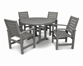 Signature 5-Piece Round Dining Set with Trestle Legsoutdoor patio furniture set