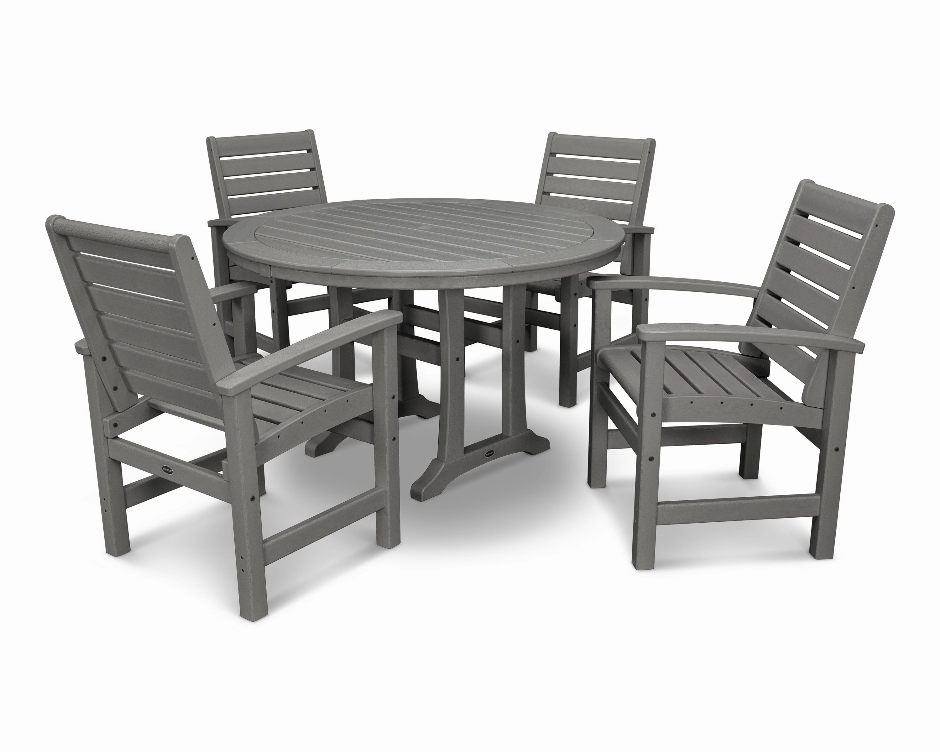 Signature 5-Piece Round Dining Set with Trestle Legsoutdoor patio furniture set