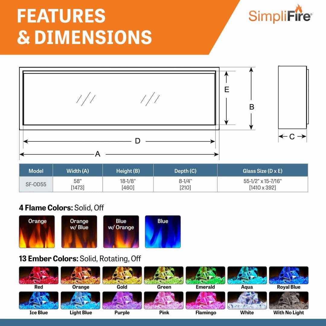 SimpliFire Forum 55-inch Electric Outdoor Fireplace SF-OD55