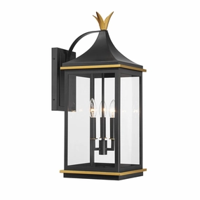 Simpson Three Light Outdoor Wall Sconce Matte Black   Textured GoldOutdoor wall sconces with motion sensor