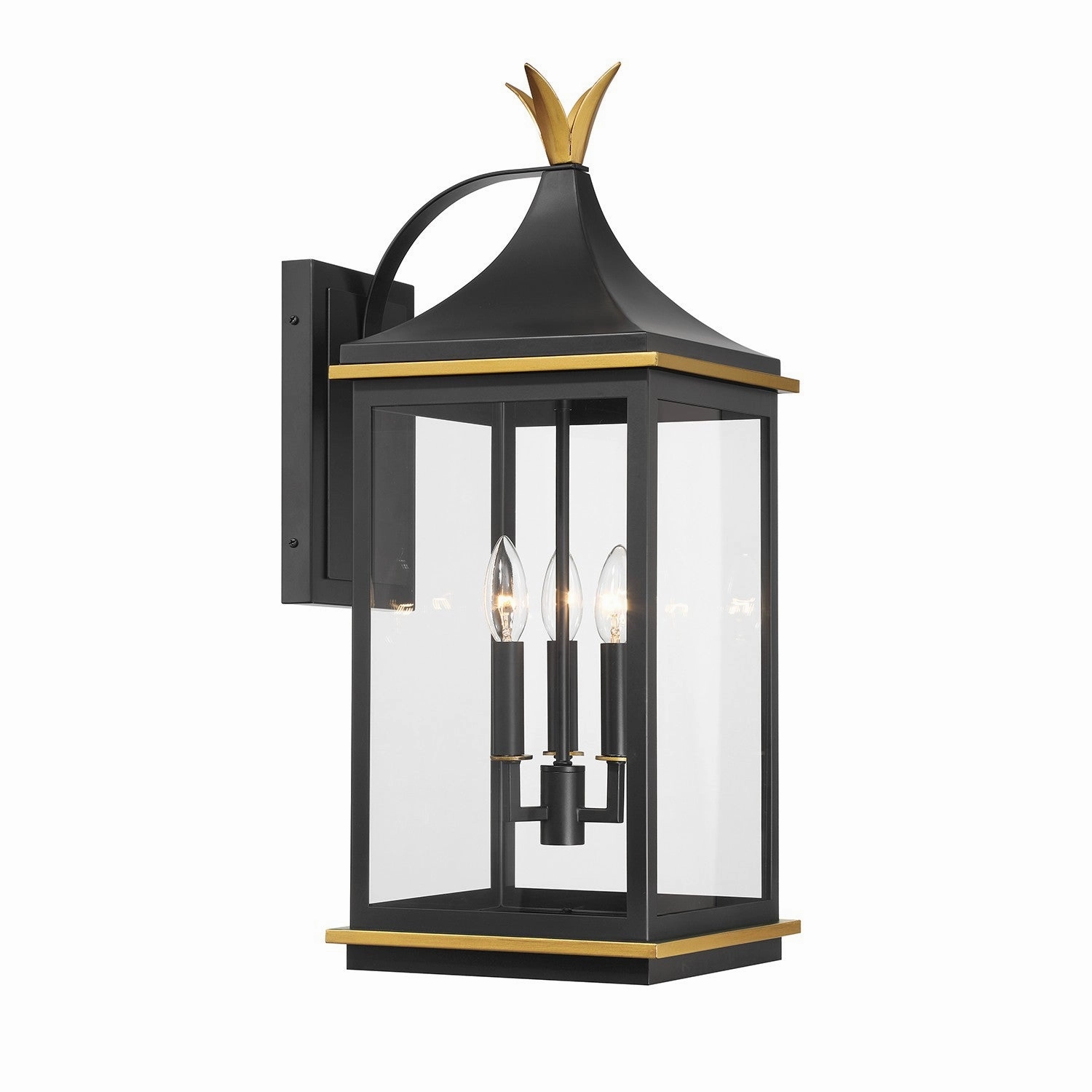 Simpson Three Light Outdoor Wall Sconce Matte Black   Textured GoldOutdoor wall sconces with motion sensor