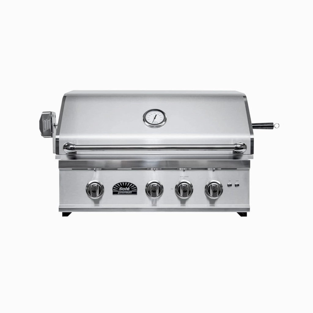 Sole Gourmet 32-inch TR Series 4-Burner Built-In Grill with LED Control Lighting & Rotisserie stainless steel BBQ grill with side table
