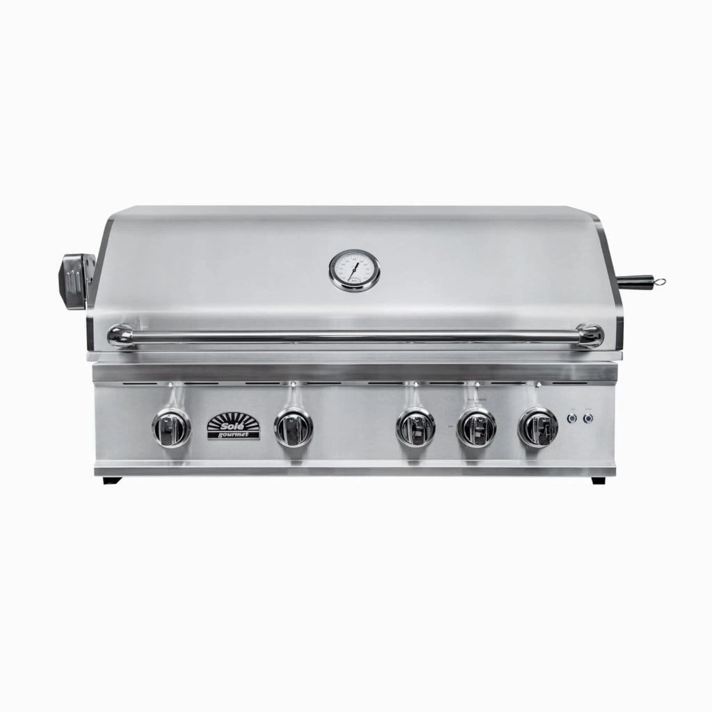 Sole Gourmet 38-inch TR Series 5-Burner Built-In Grill with LED Control Lighting & Rotisserie stainless steel BBQ grill with side table