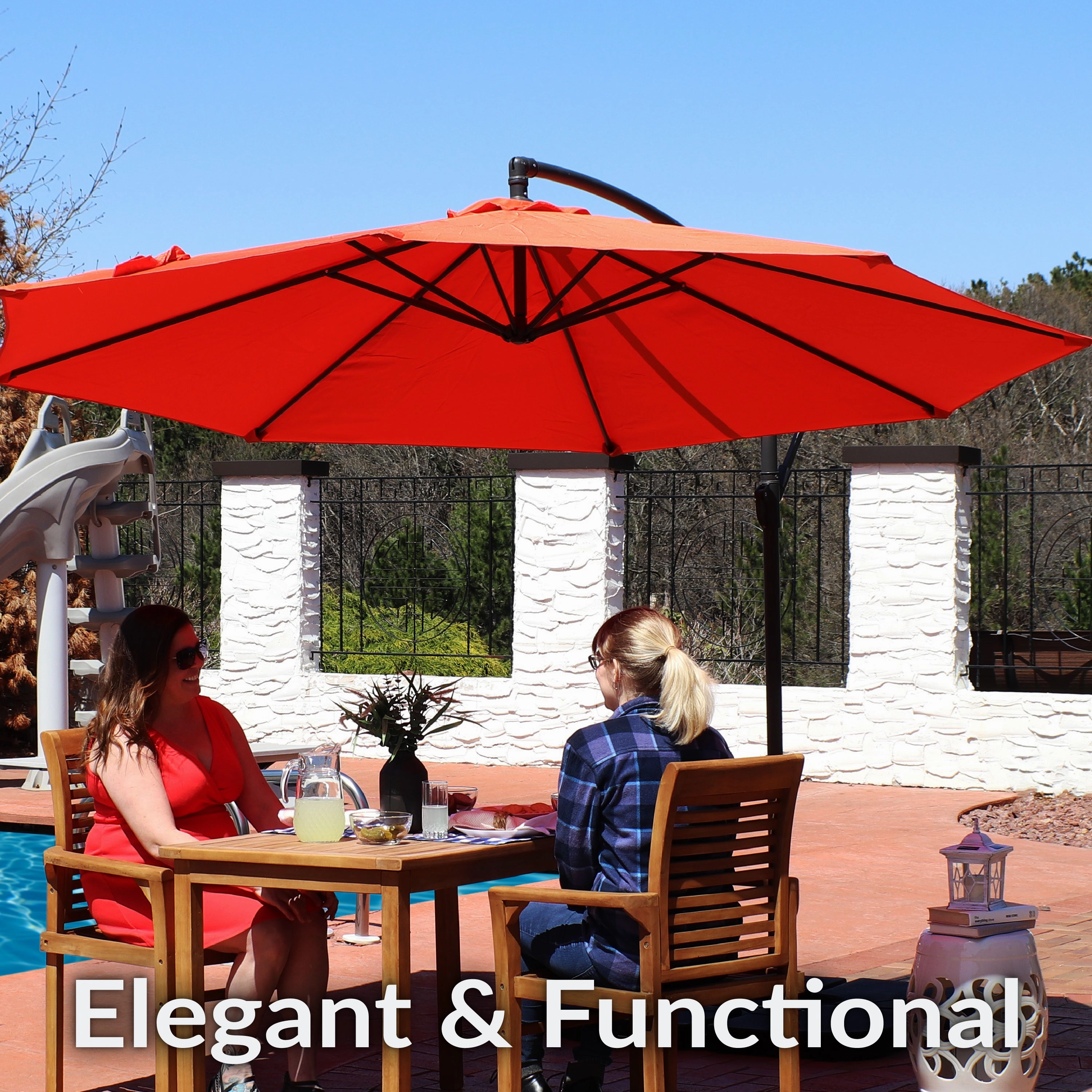 Sunnydaze 10' Offset Patio Umbrella with Cantilever and Cross Base