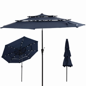 Sunnydaze 10 ft 3-Tier Large Patio Umbrella with Tilt and Crank - Navyadjustable height outdoor parasol