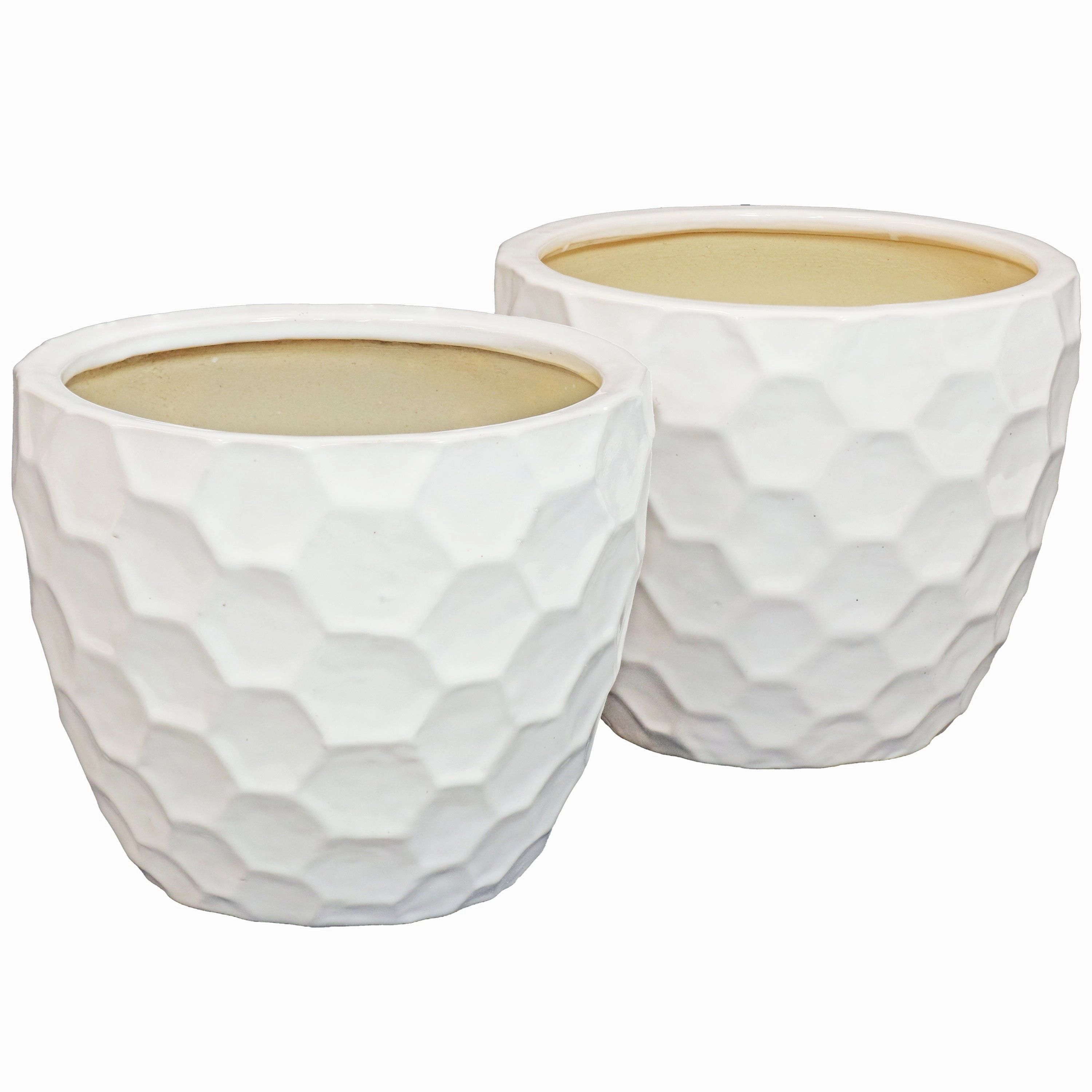 Sunnydaze 11.25" Ceramic Planter Set of 2 - White Honeycomb Pattern