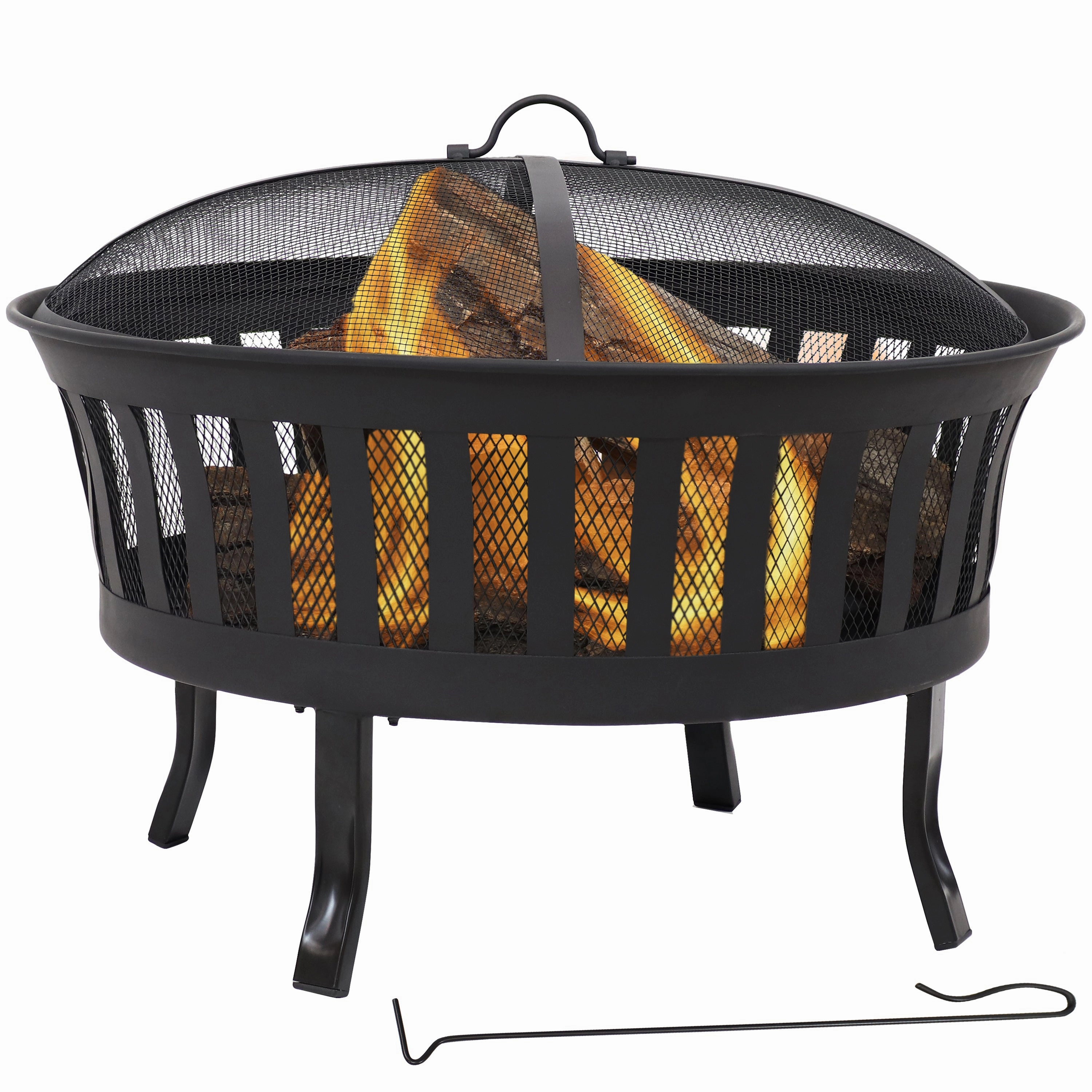 Sunnydaze 25" Steel Mesh Stripe Cutout Fire Pit with Spark Screenportable outdoor fire pit with lid