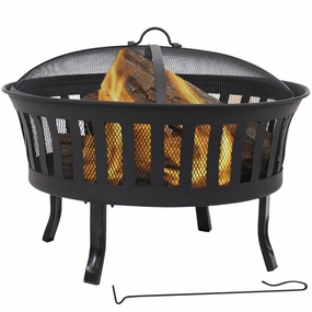 Sunnydaze 25" Steel Mesh Stripe Cutout Fire Pit with Spark Screenportable outdoor fire pit with lid