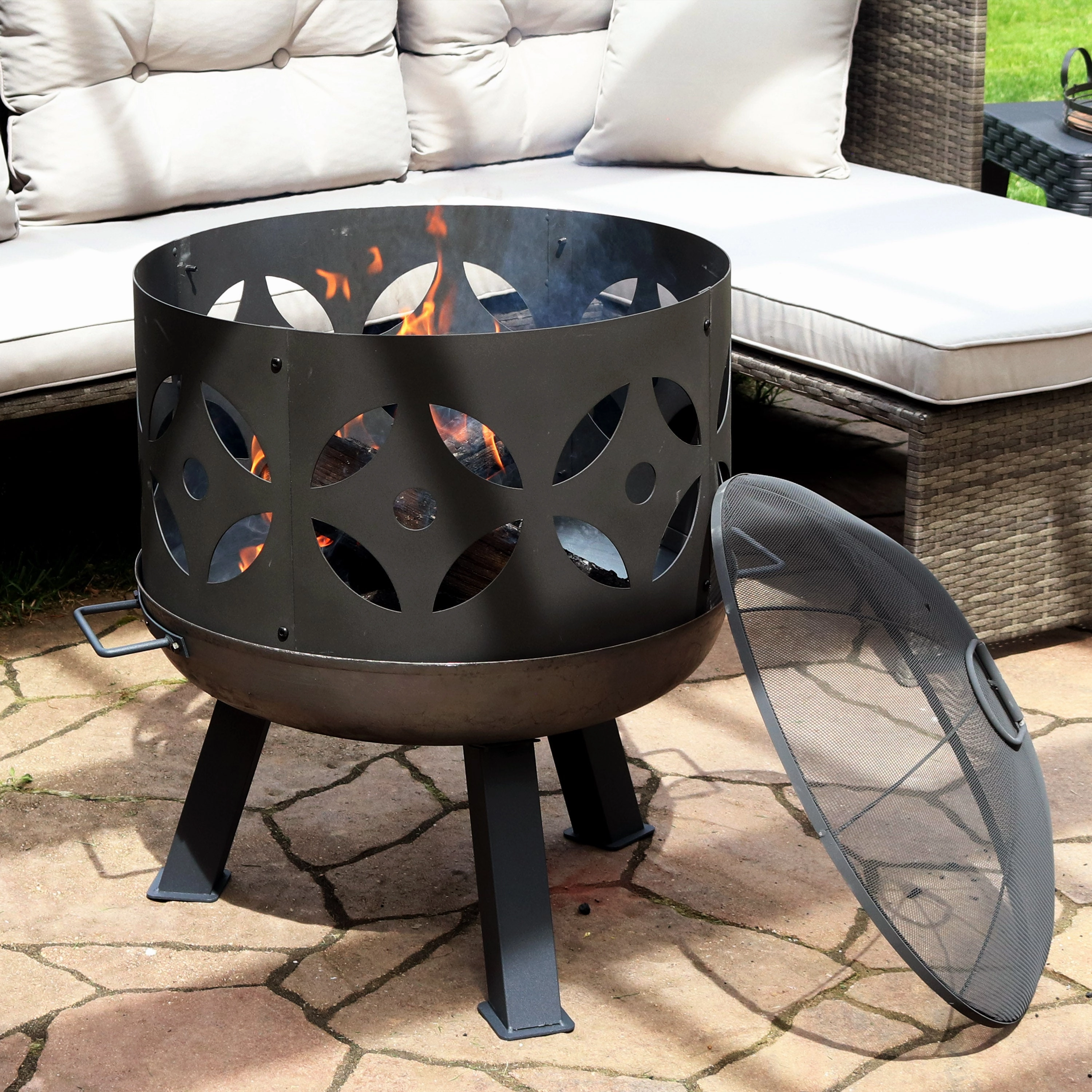Sunnydaze 26" Retro Fireplace Cast Iron Fire Pit with Spark Screen