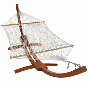 Sunnydaze 2-Person Double Rope Hammock with Wooden Stand double size outdoor hammock for couples