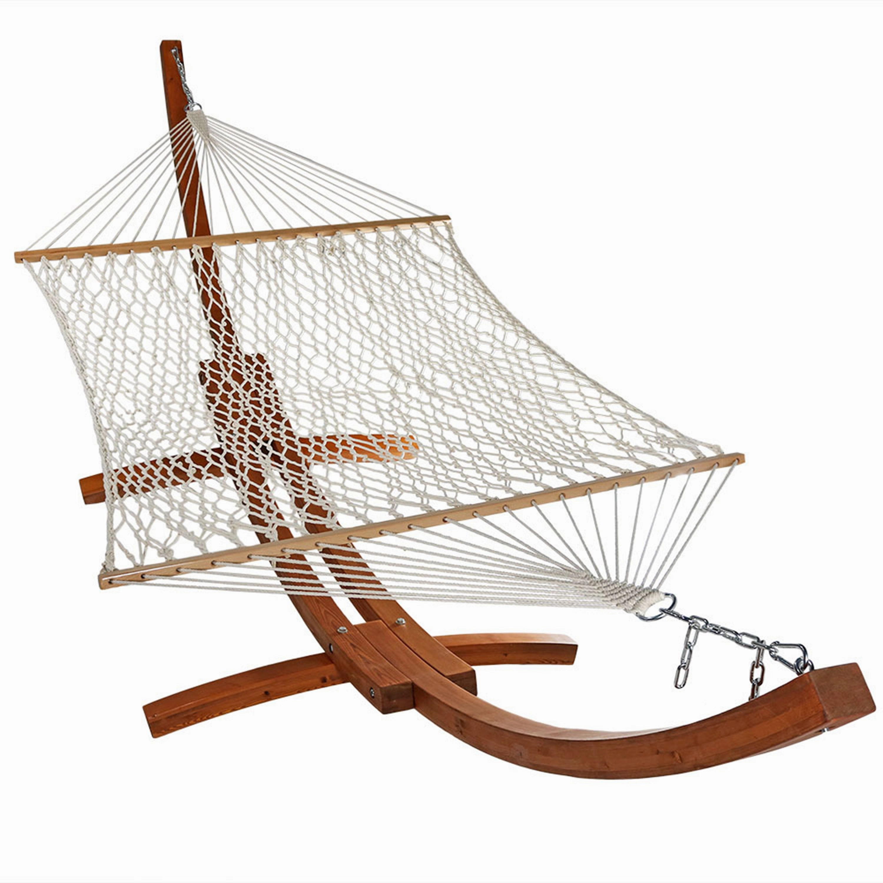 Sunnydaze 2-Person Double Rope Hammock with Wooden Stand double size outdoor hammock for couples