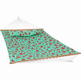 Sunnydaze 2-Person Fabric Spreader Bar Hammock - Watermelon and Chevron double size outdoor hammock for couples