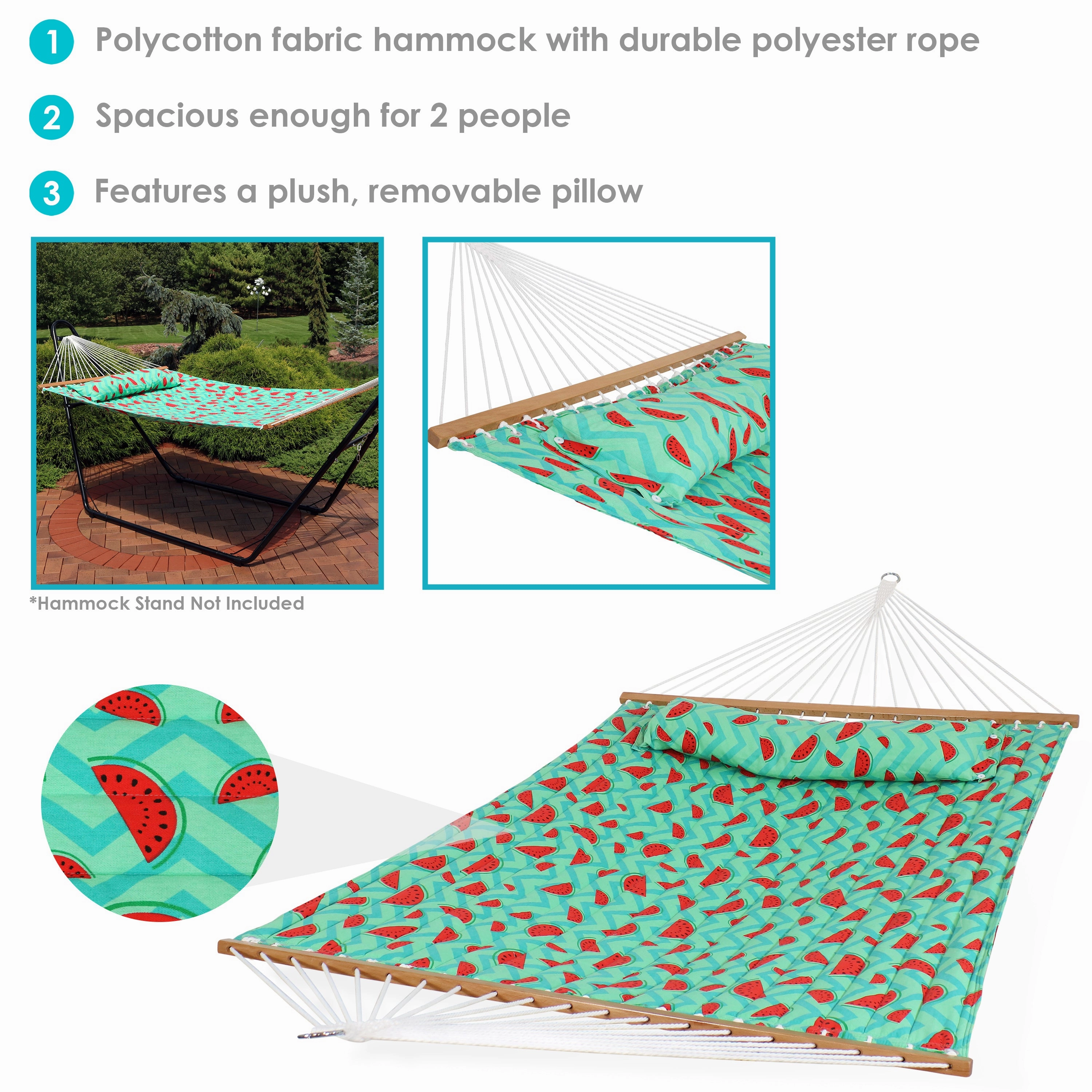 Sunnydaze 2-Person Fabric Spreader Bar Hammock - Watermelon and Chevron
