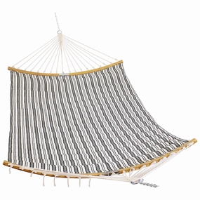 Sunnydaze 2-Person Hammock with Curved Spreader Bar - Neutral Stripe double size outdoor hammock for couples