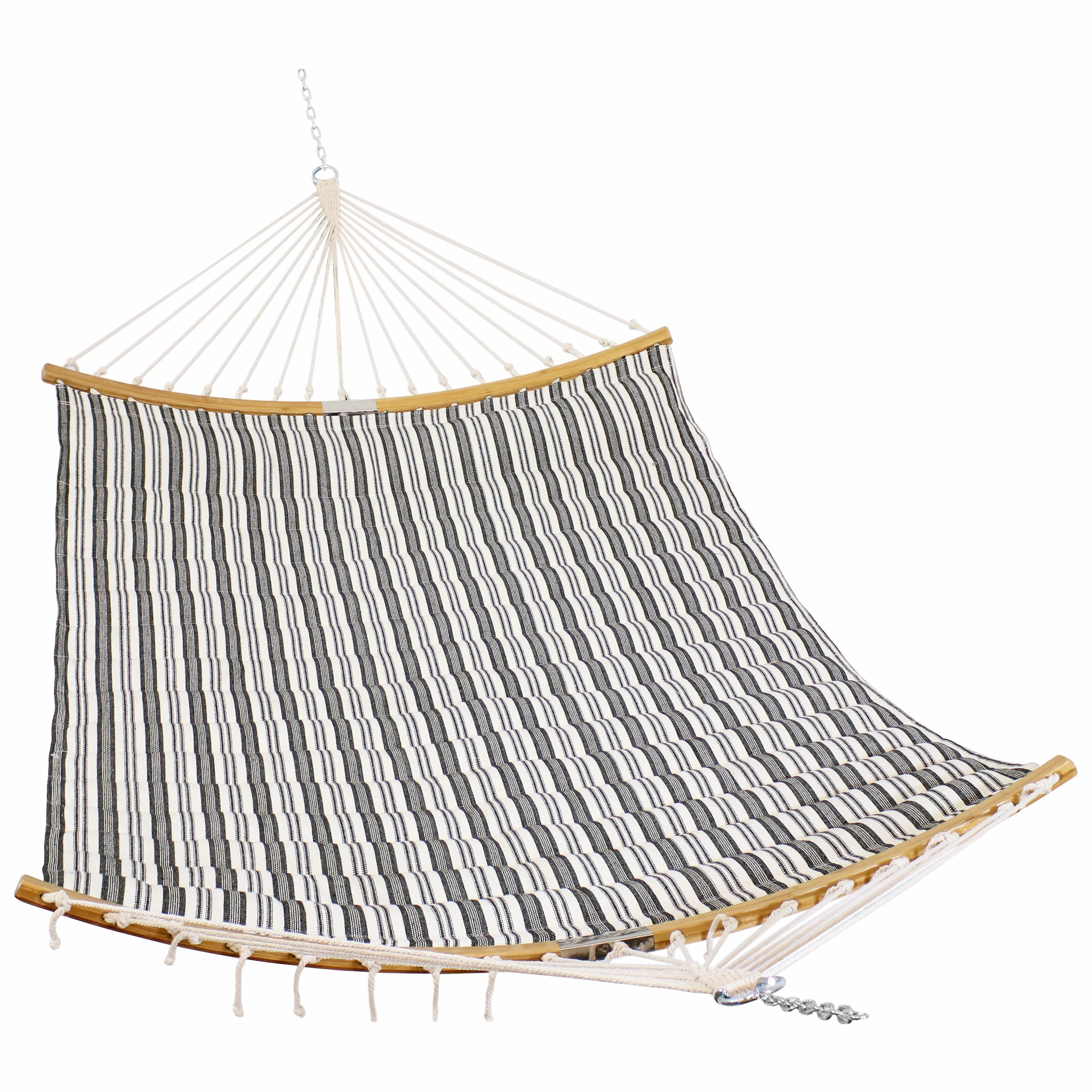 Sunnydaze 2-Person Hammock with Curved Spreader Bar - Neutral Stripe double size outdoor hammock for couples