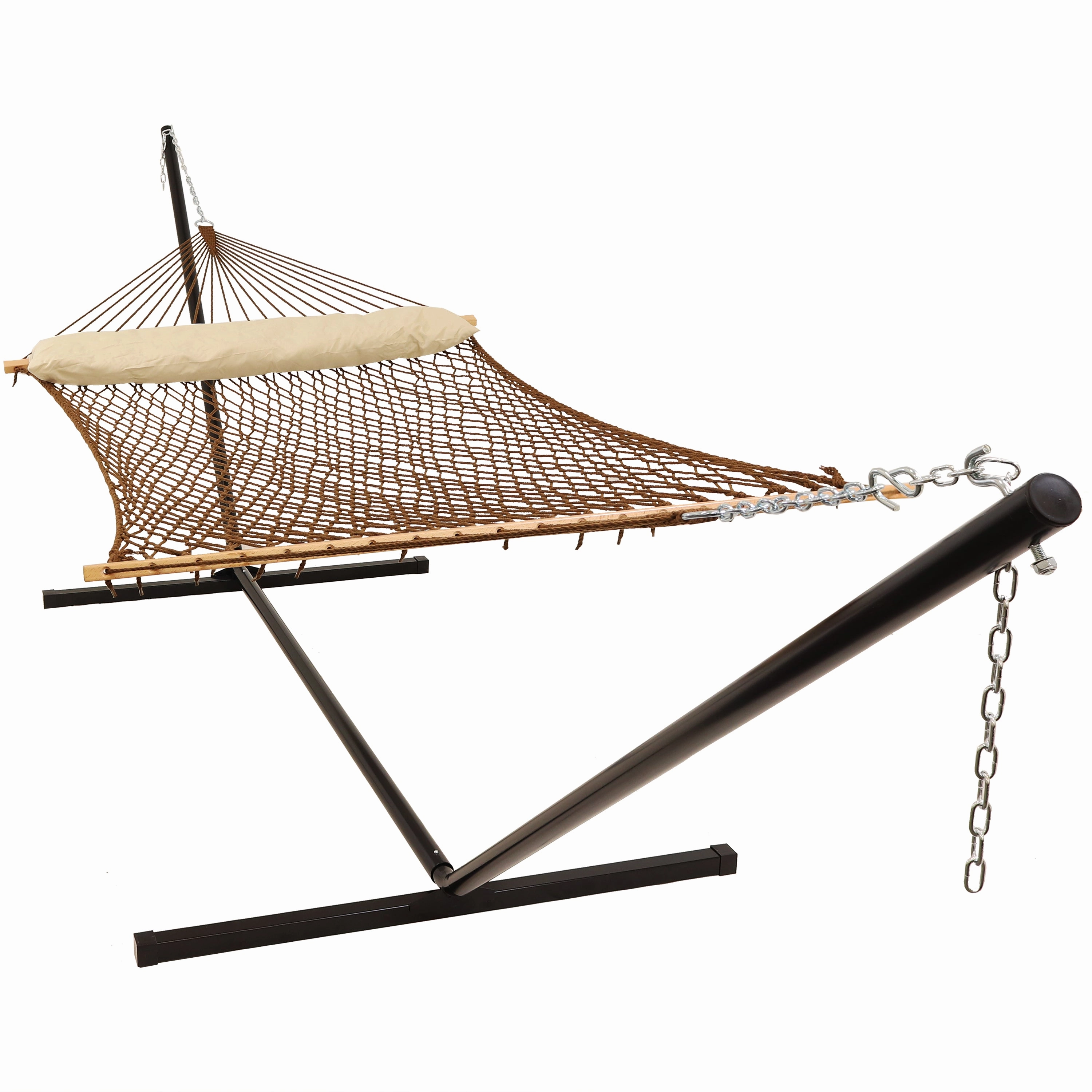 Sunnydaze 2-Person Polyester Rope Hammock with 15' Stand - Brown double size outdoor hammock for couples