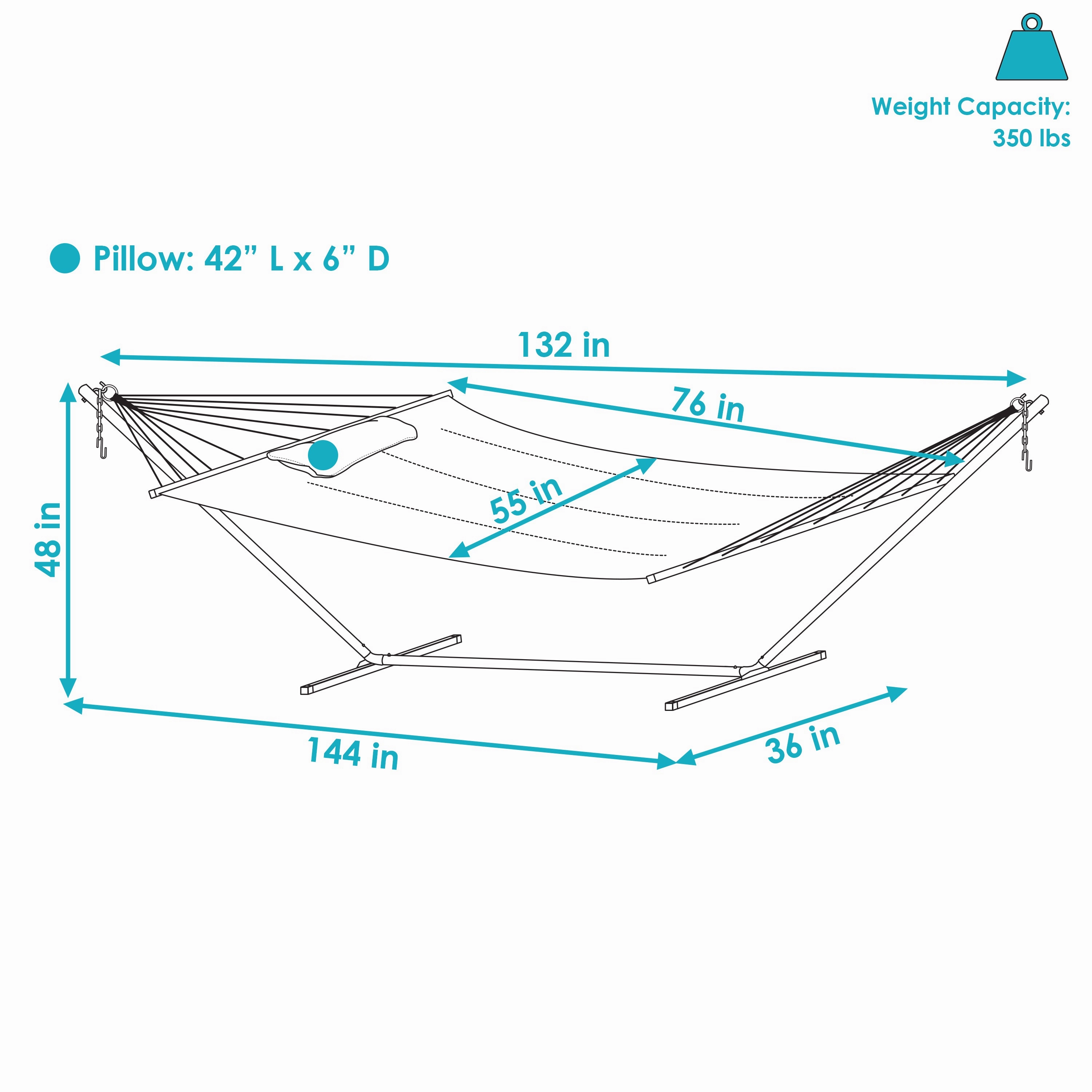 Sunnydaze 2-Person Quilted Hammock with Pillow and Stand - Tidal Wave