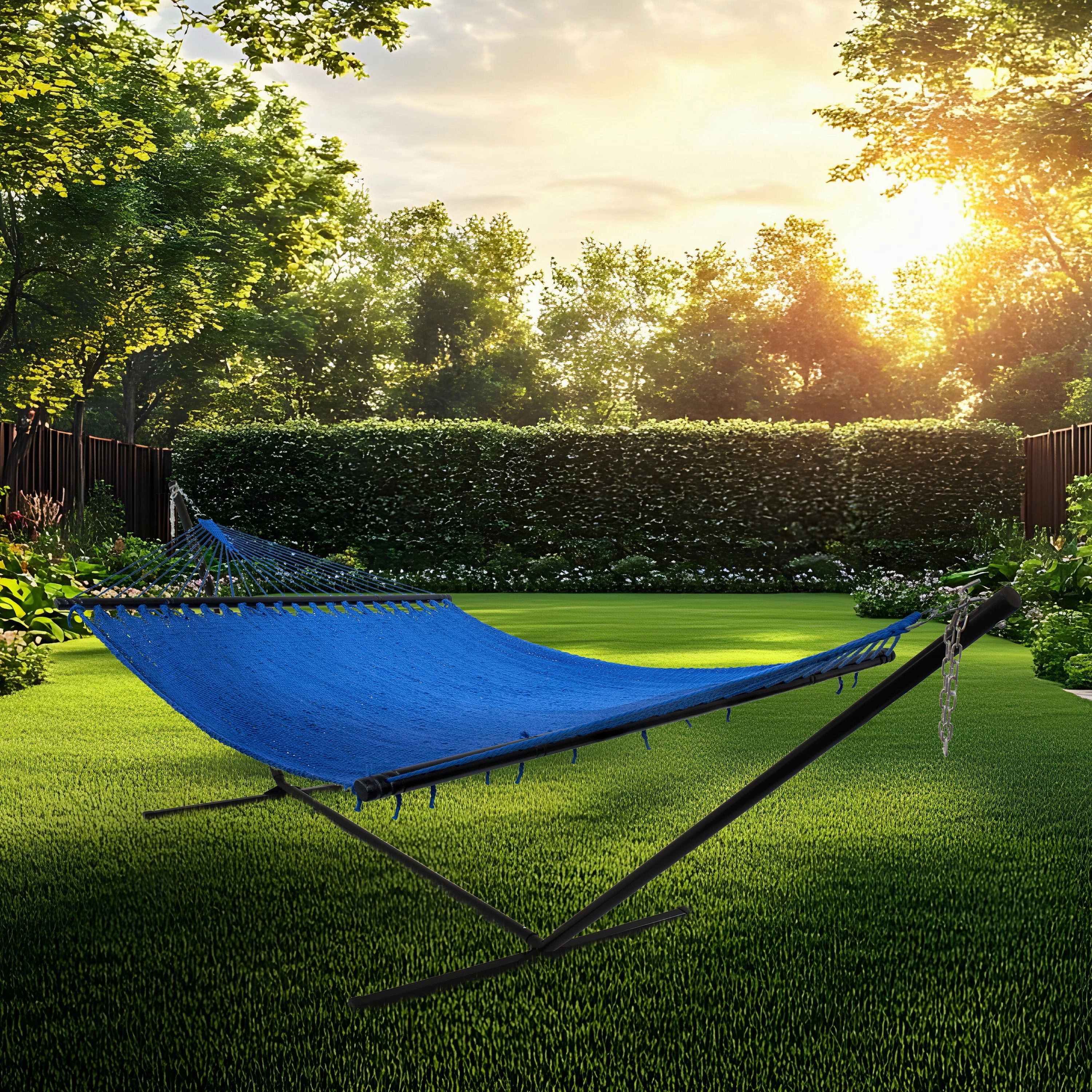 Sunnydaze 2-Person Soft-Spun Polyester Rope Hammock with Stand