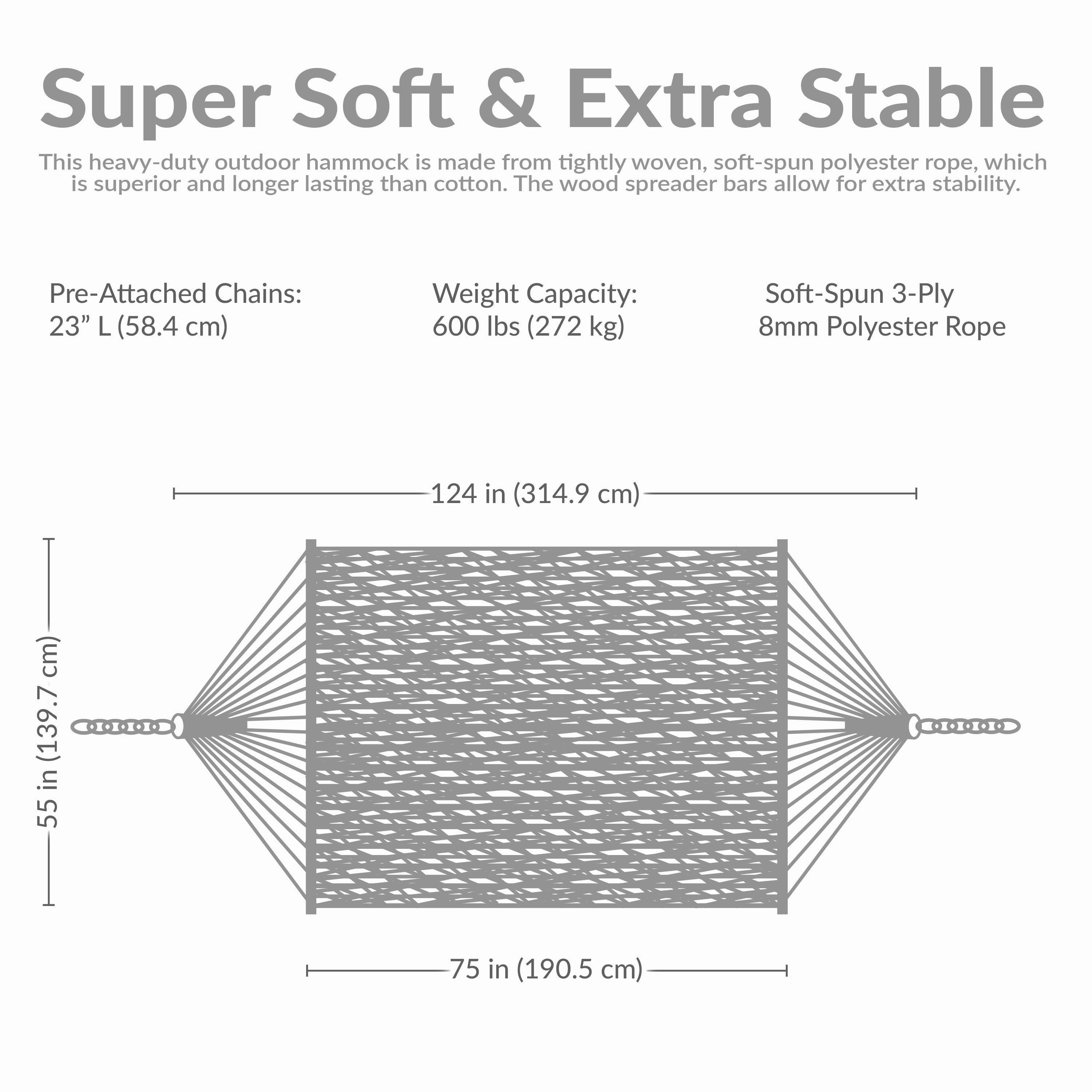 Sunnydaze 2-Person Soft-Spun Polyester Rope Hammock with Stand