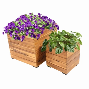 Sunnydaze 2-Piece Wooden Planter Boxes with Plastic Liners decorative outdoor planter box designs