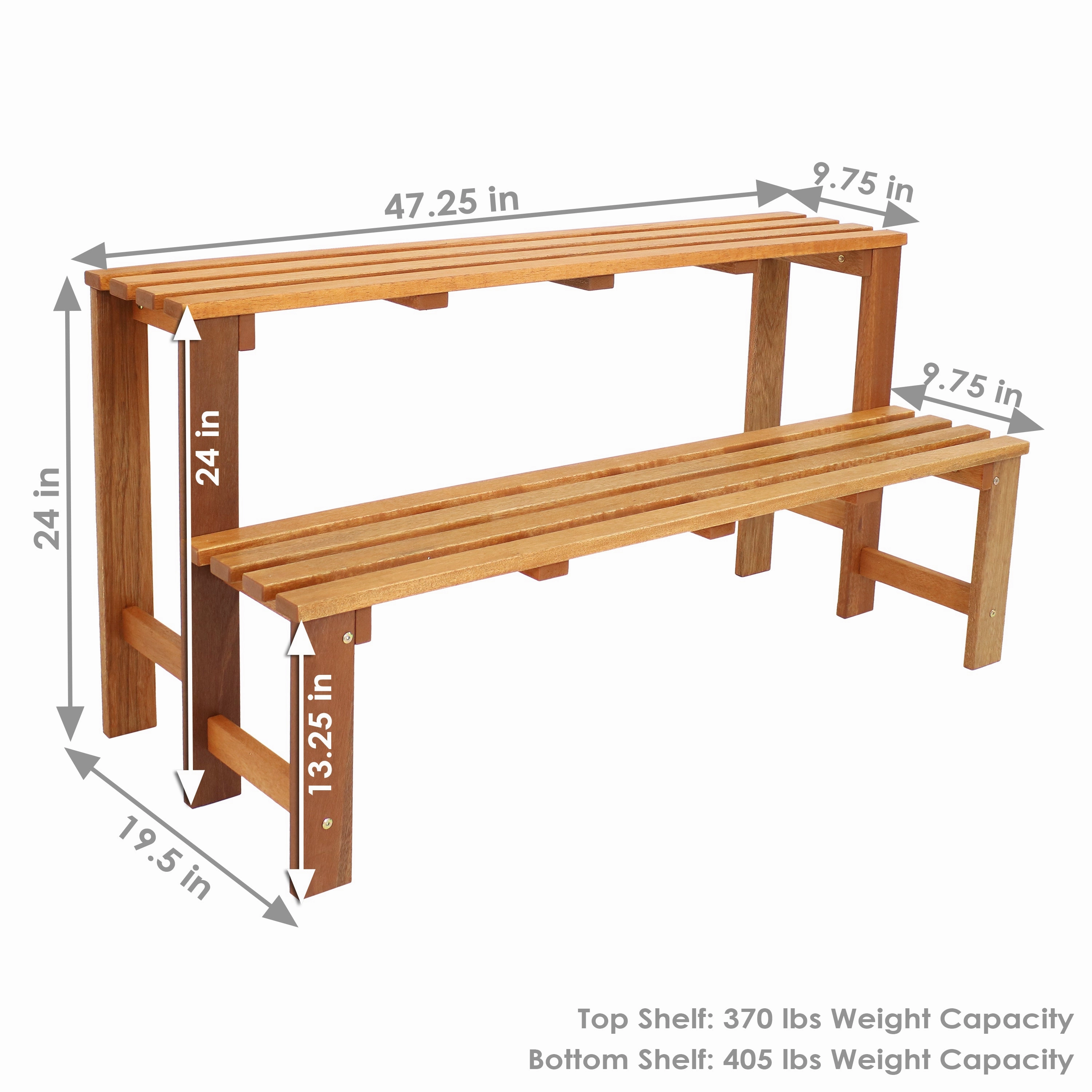 Sunnydaze 2-Tier Meranti Wood Outdoor Plant Stand with Teak Oil Finish