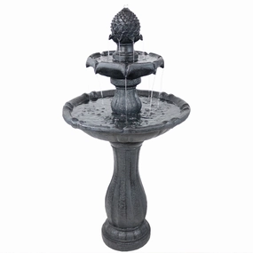 Sunnydaze 2-Tier Pineapple Solar Fountain with Battery Backup - 46" Houtdoor garden water fountain