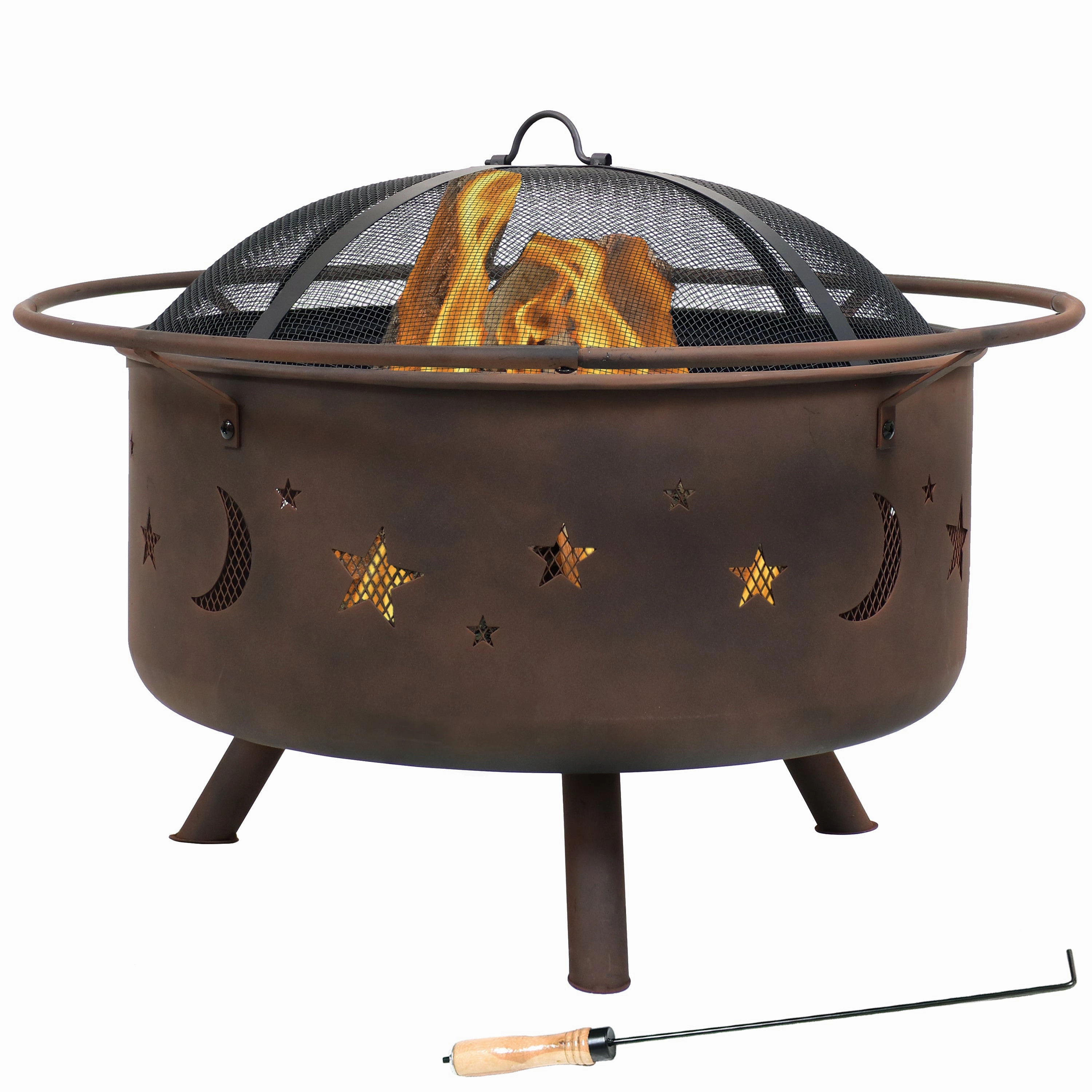 Sunnydaze 30" Cosmic Cooking Fire Pit with Grill Grate & Spark Screenportable outdoor fire pit with lid