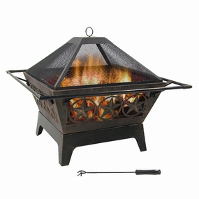 Sunnydaze 32" Northern Galaxy Square Outdoor Fire Pit with Cooking Grate & Spark Screenportable outdoor fire pit with lid
