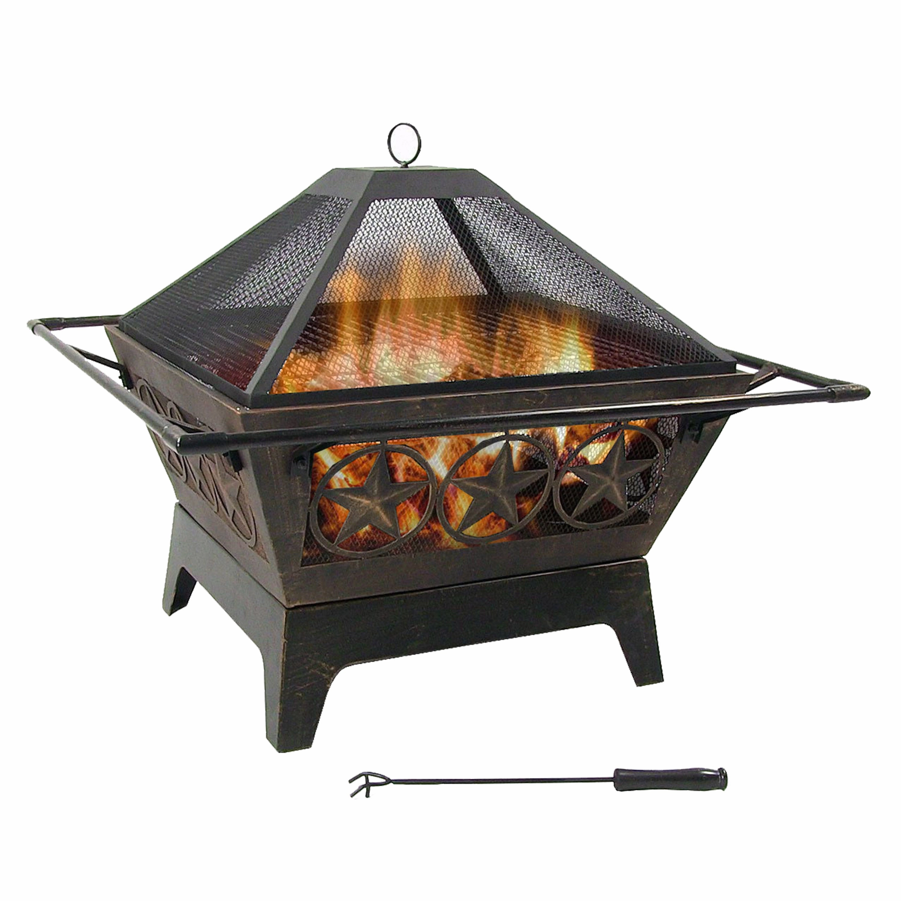 Sunnydaze 32" Northern Galaxy Square Outdoor Fire Pit with Cooking Grate & Spark Screenportable outdoor fire pit with lid