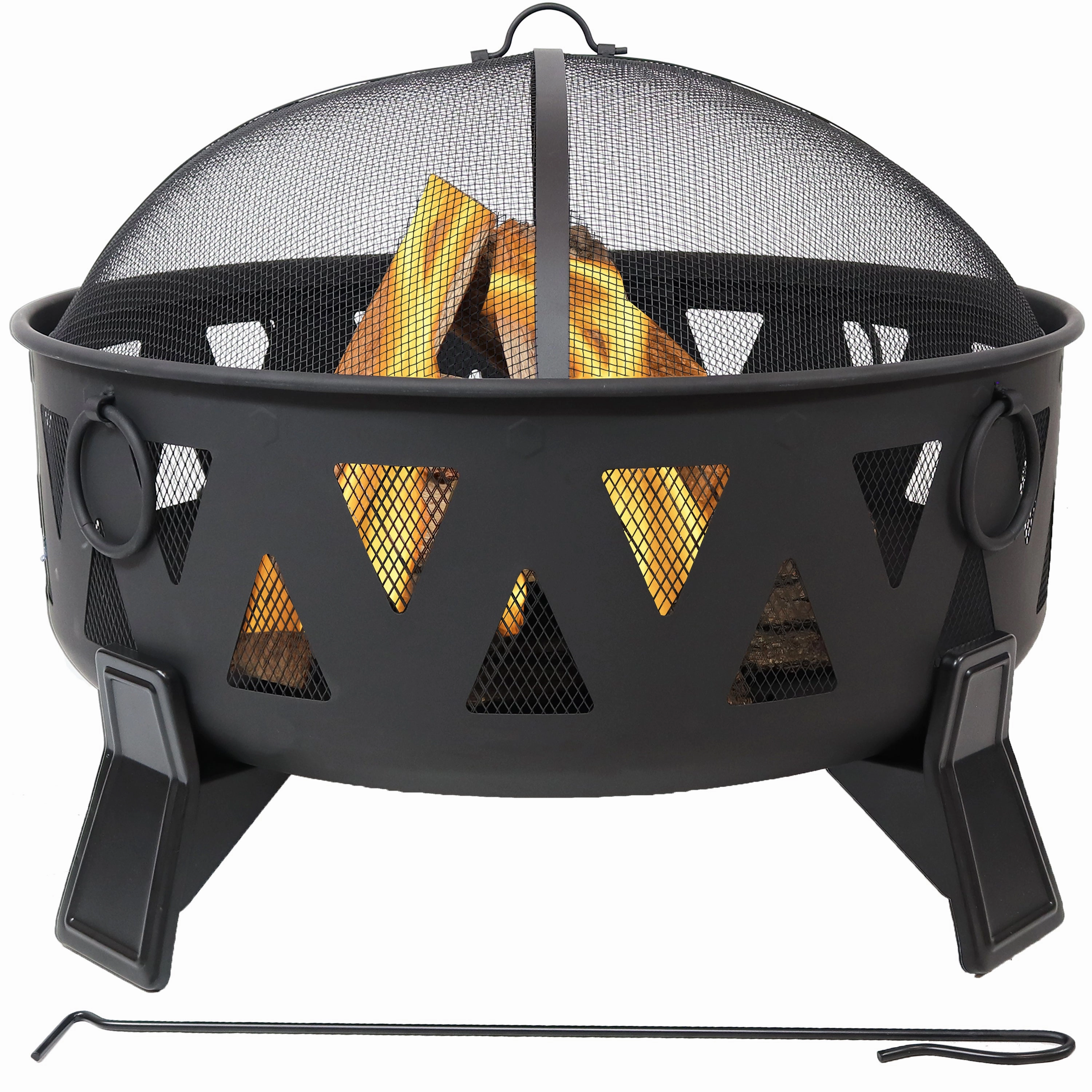 Sunnydaze 34" Nordic-Inspired Steel Fire Pit with Cutoutsportable outdoor fire pit with lid