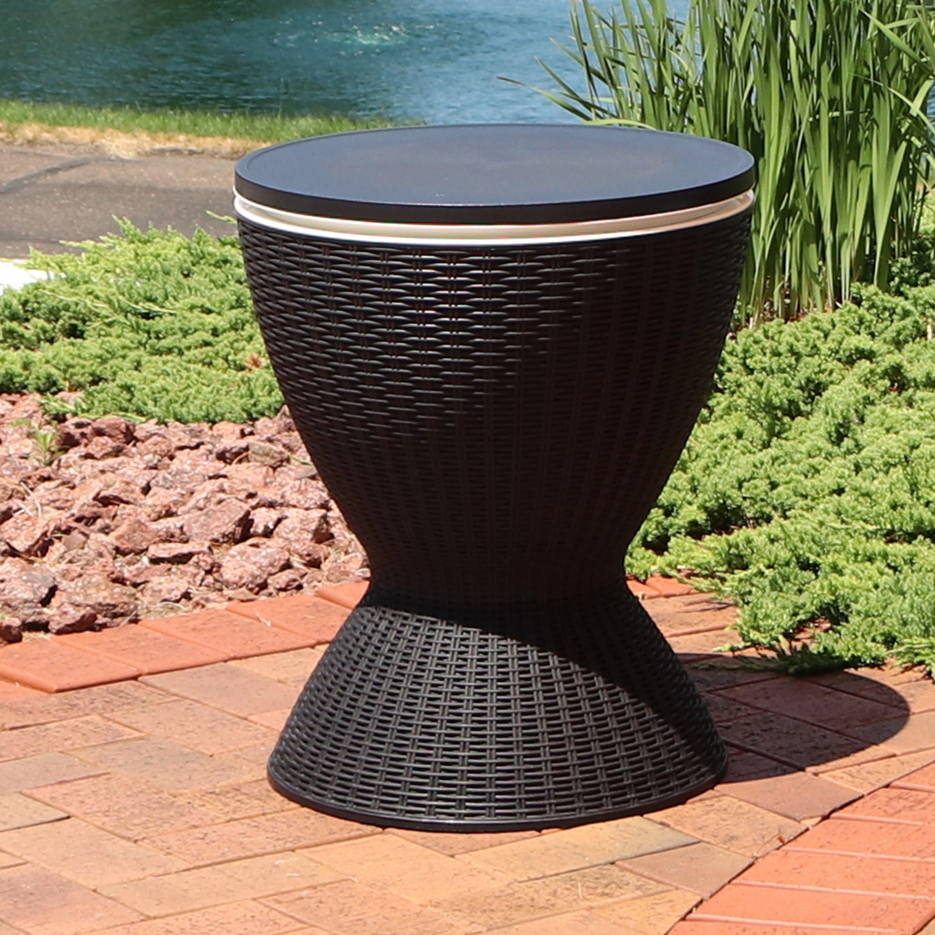 Sunnydaze 3-in-1 Rattan Outdoor Bar Table with Cooler - Phantom Gray