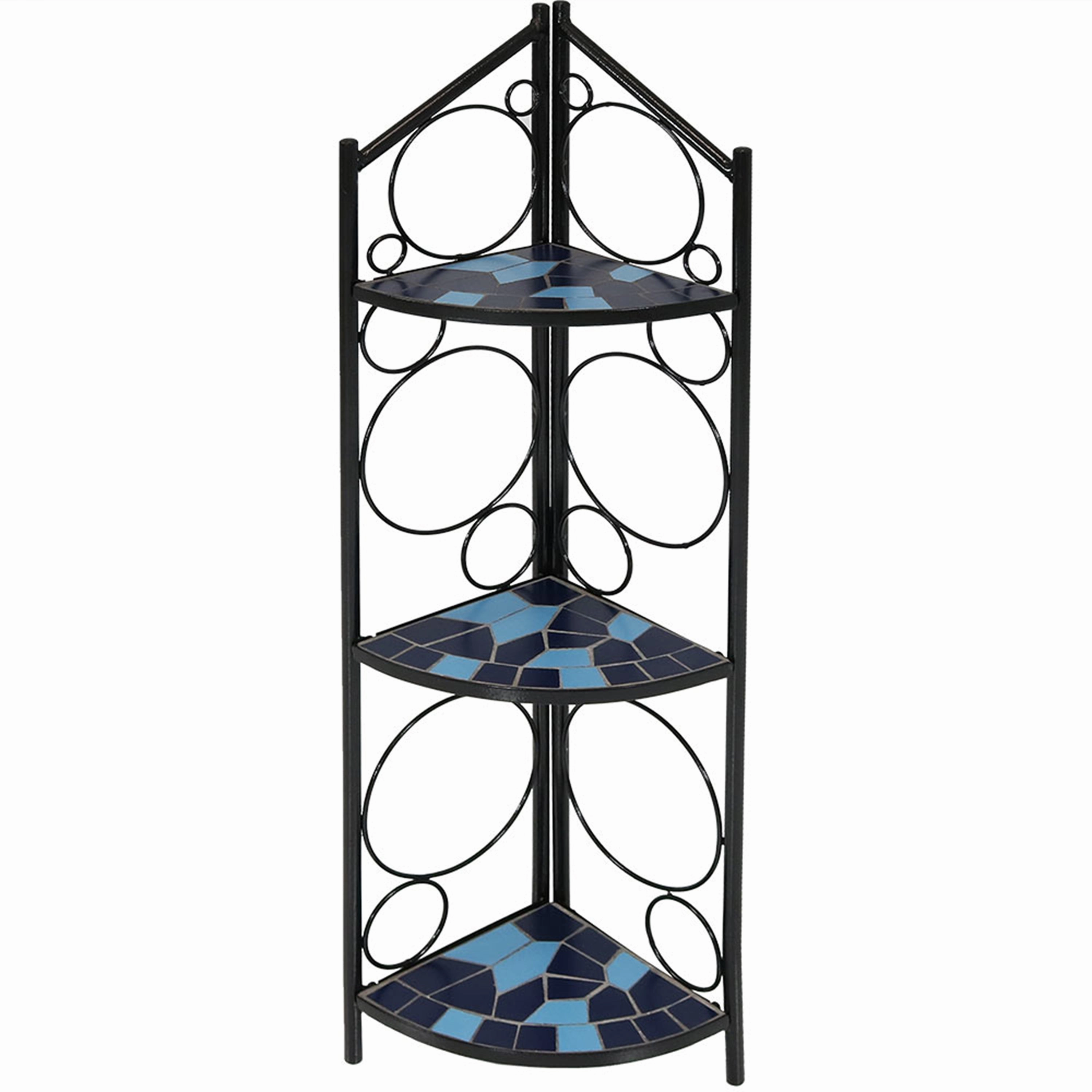 Sunnydaze 3-Tier Blue Mosaic Tiled Corner Display Shelf for Plants - 44" decorative outdoor planter box designs