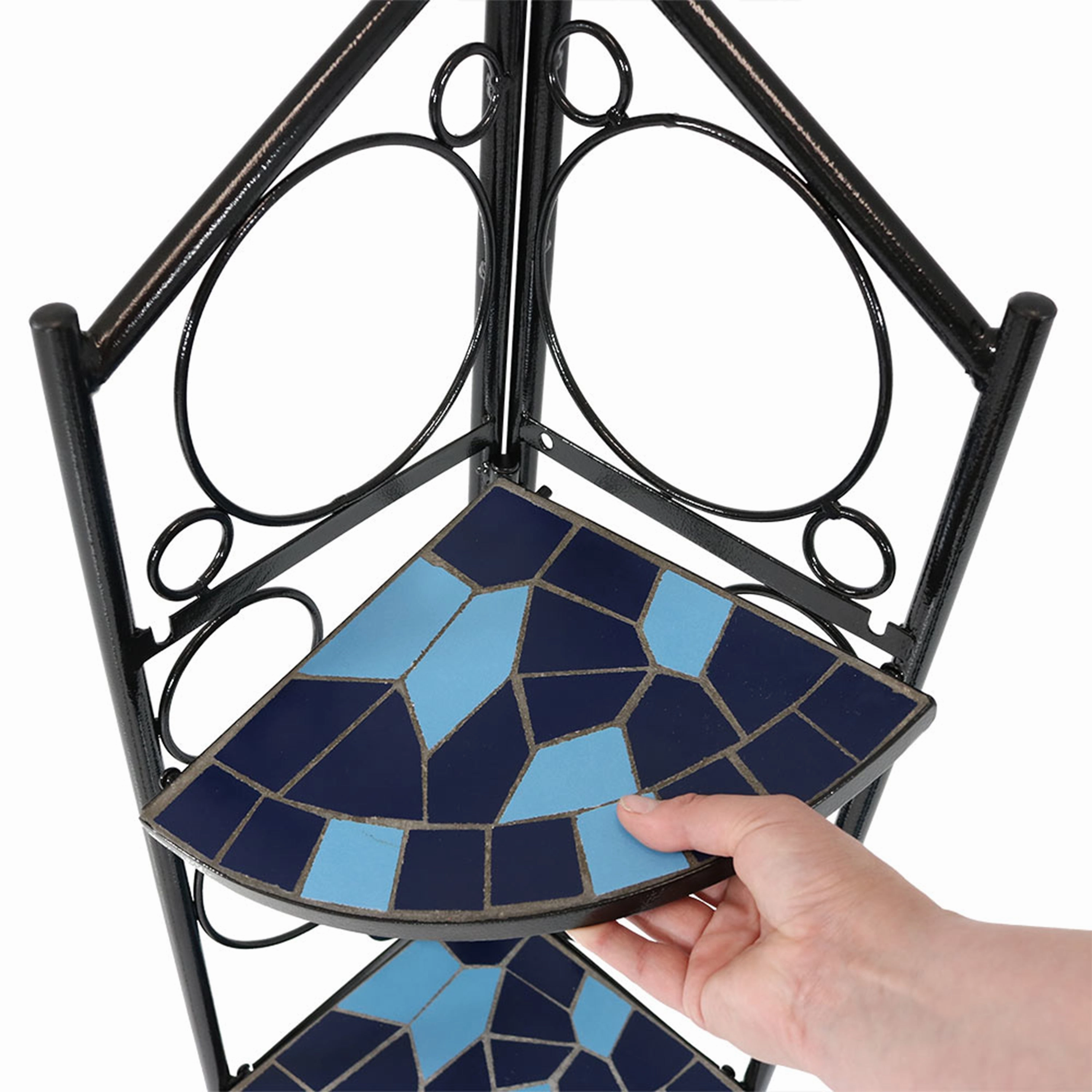 Sunnydaze 3-Tier Blue Mosaic Tiled Corner Display Shelf for Plants - 44"