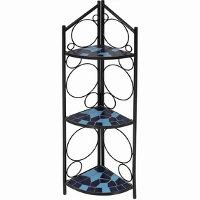 Sunnydaze 3-Tier Blue Mosaic Tiled Corner Display Shelf for Plants - 44" decorative outdoor planter box designs