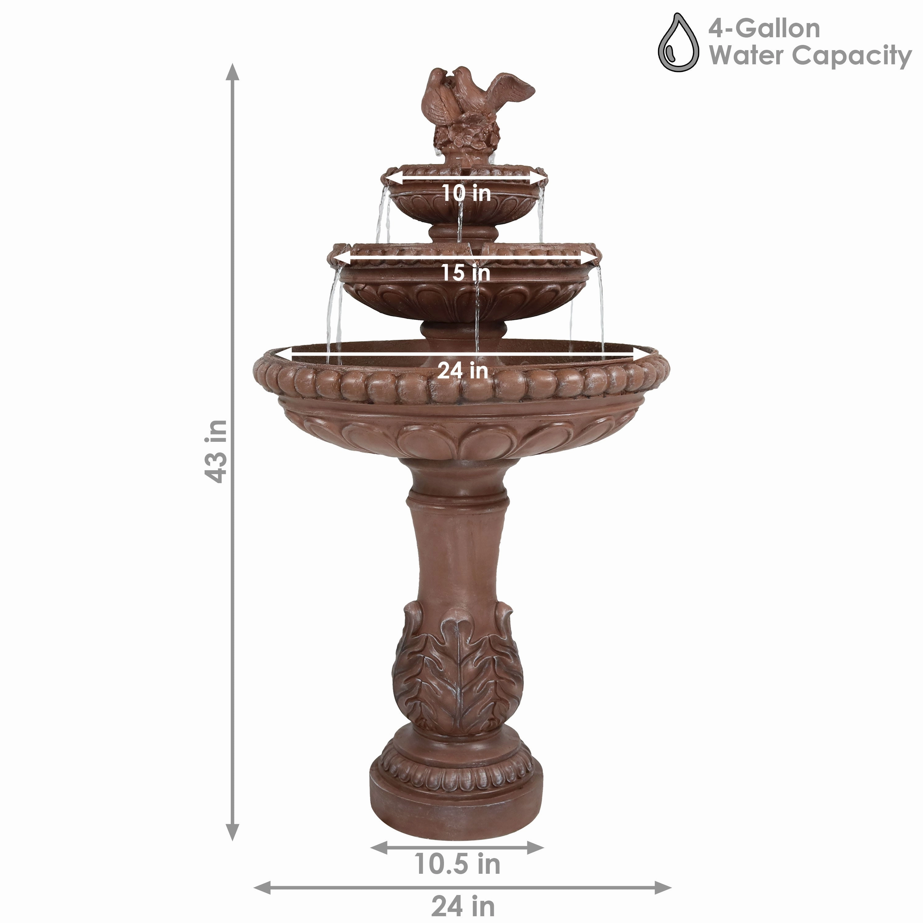 Sunnydaze 3-Tier Dove Pair Outdoor Water Fountain - 43" H