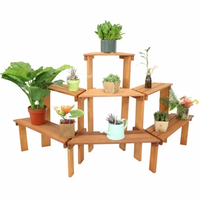 Sunnydaze 3-Tier Meranti Wood Plant Stand with Teak Oil Finish decorative outdoor planter box designs