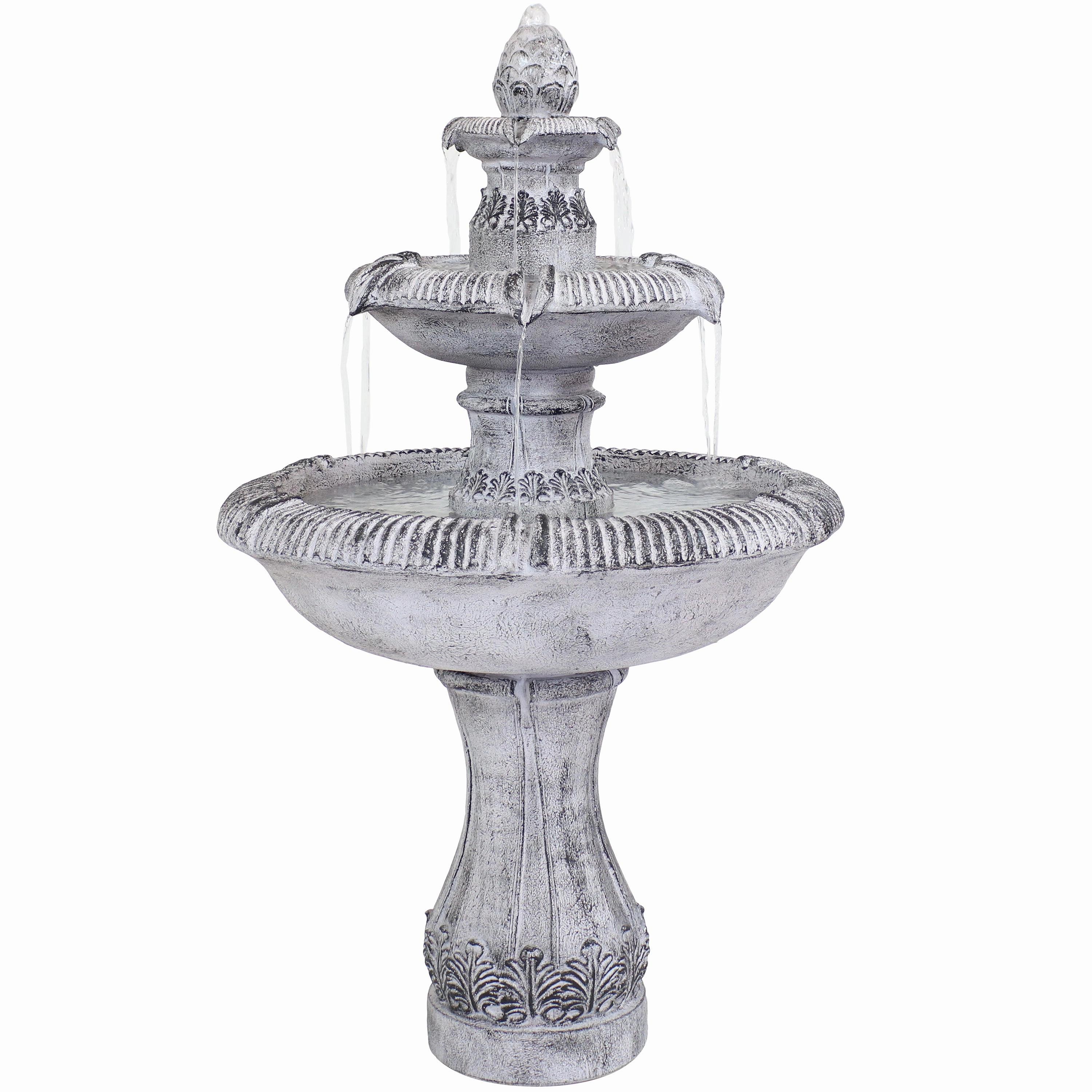 Sunnydaze 3-Tier Outdoor Water Fountain - Mediterranean Reinforced Concrete - 45" - Grayoutdoor garden water fountain